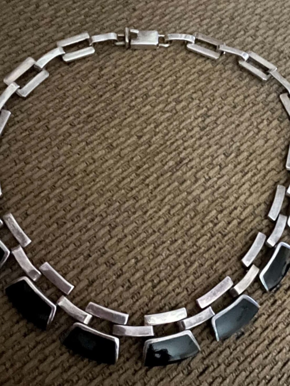 Sterling Silver Stamped 925 Choker Necklace W/ Black Onyx Inlay, Box - Picture 5 of 6